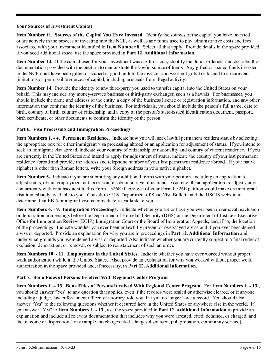 Instructions for USCIS Form I-526E Petition by Regional Center Investor, Page 6