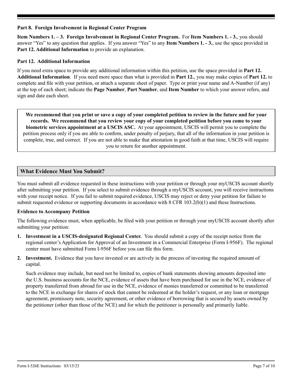 Instructions for USCIS Form I-526E Petition by Regional Center Investor, Page 7