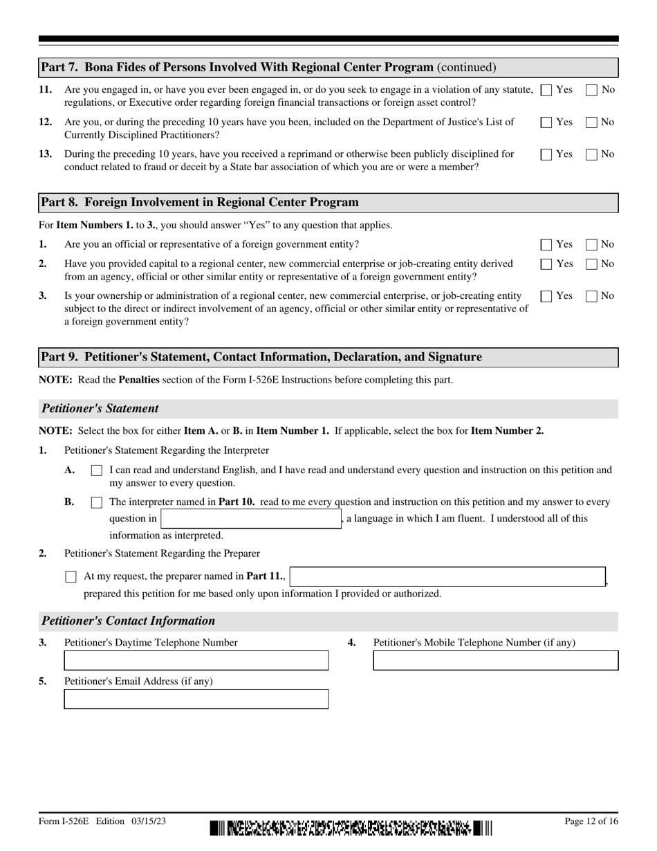 USCIS Form I-526E Immigrant Petition by Regional Center Investor, Page 12