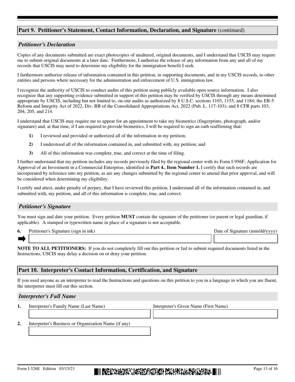 USCIS Form I-526E Immigrant Petition by Regional Center Investor, Page 13