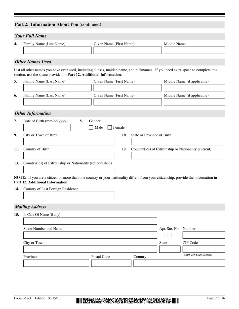 USCIS Form I-526E Immigrant Petition by Regional Center Investor, Page 2