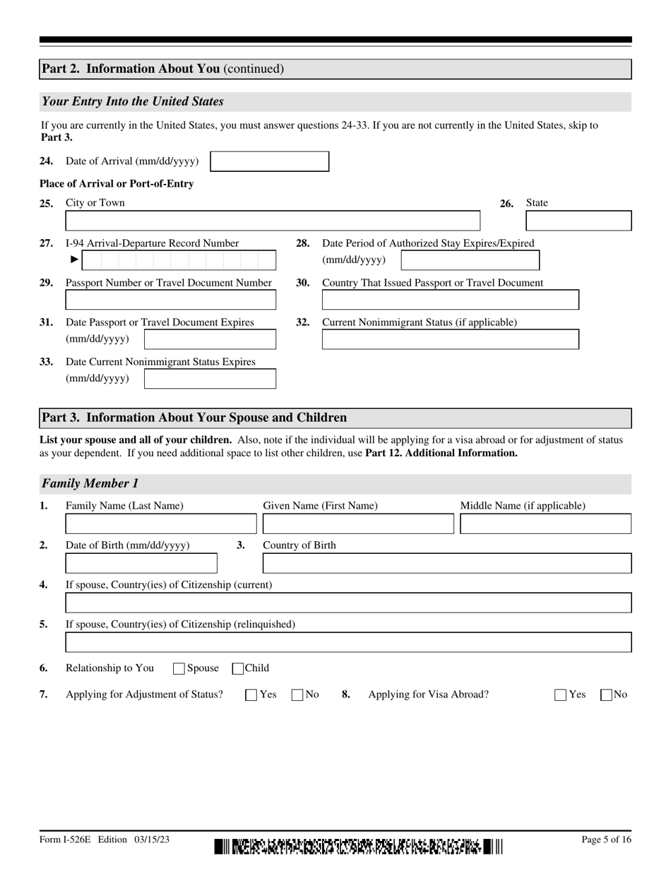 USCIS Form I-526E Immigrant Petition by Regional Center Investor, Page 5
