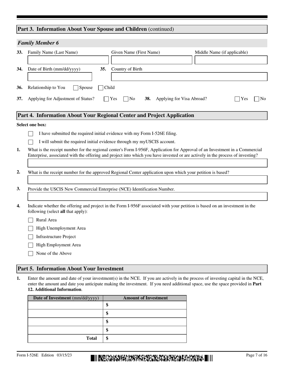 USCIS Form I-526E Immigrant Petition by Regional Center Investor, Page 7