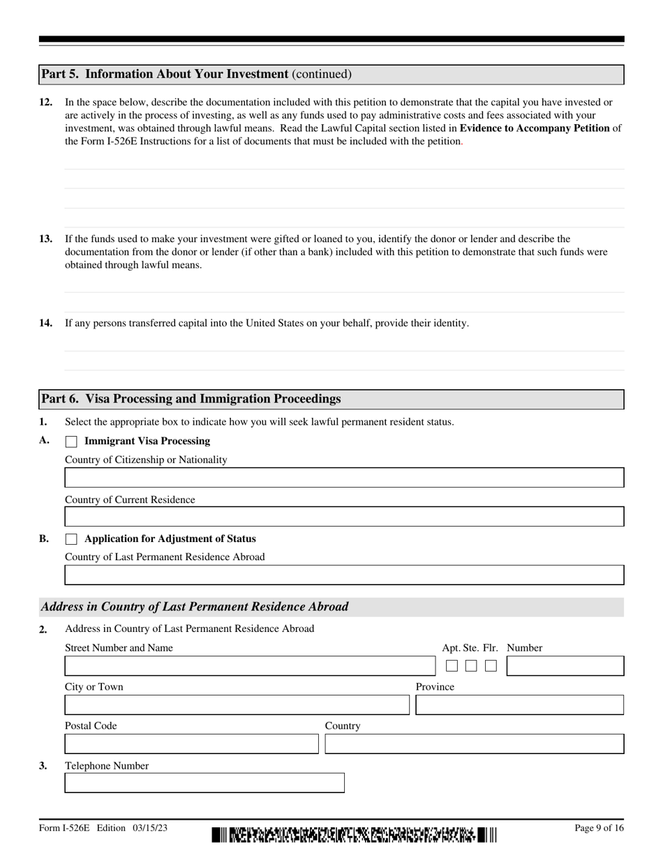 USCIS Form I-526E Immigrant Petition by Regional Center Investor, Page 9