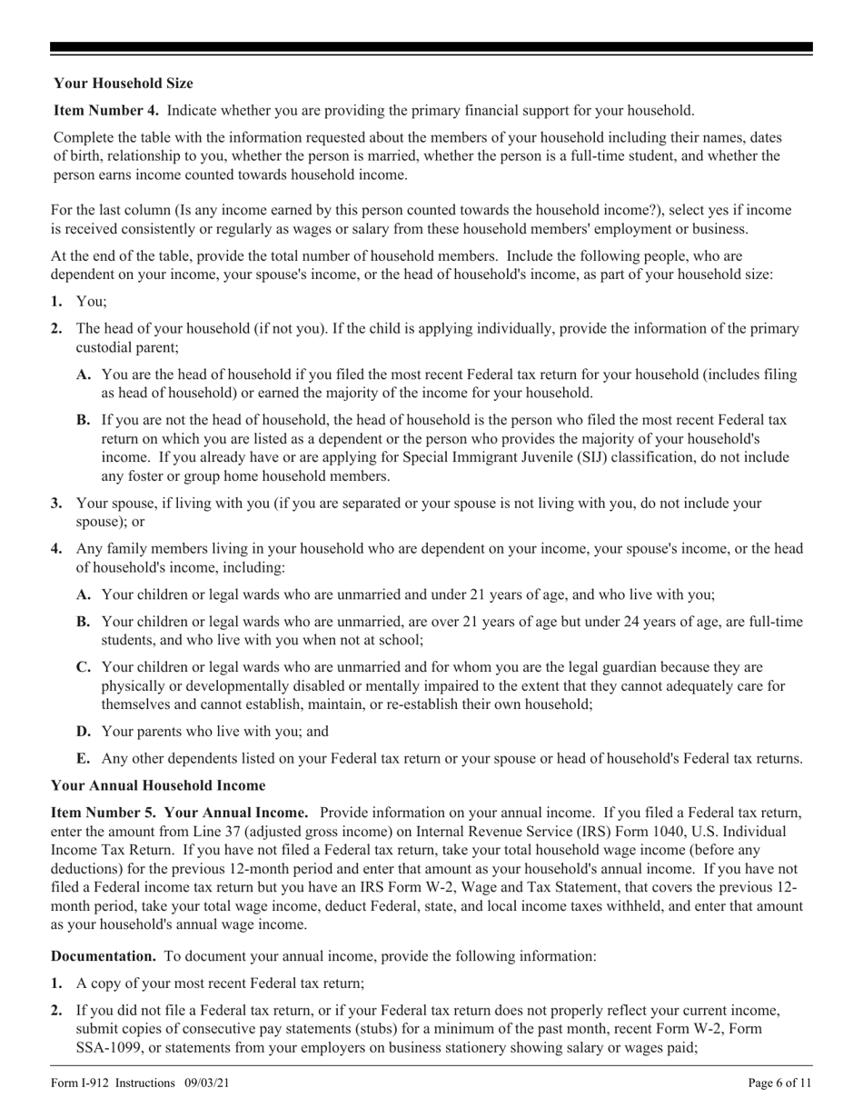 Instructions for USCIS Form I-912 Request for Fee Waiver, Page 6