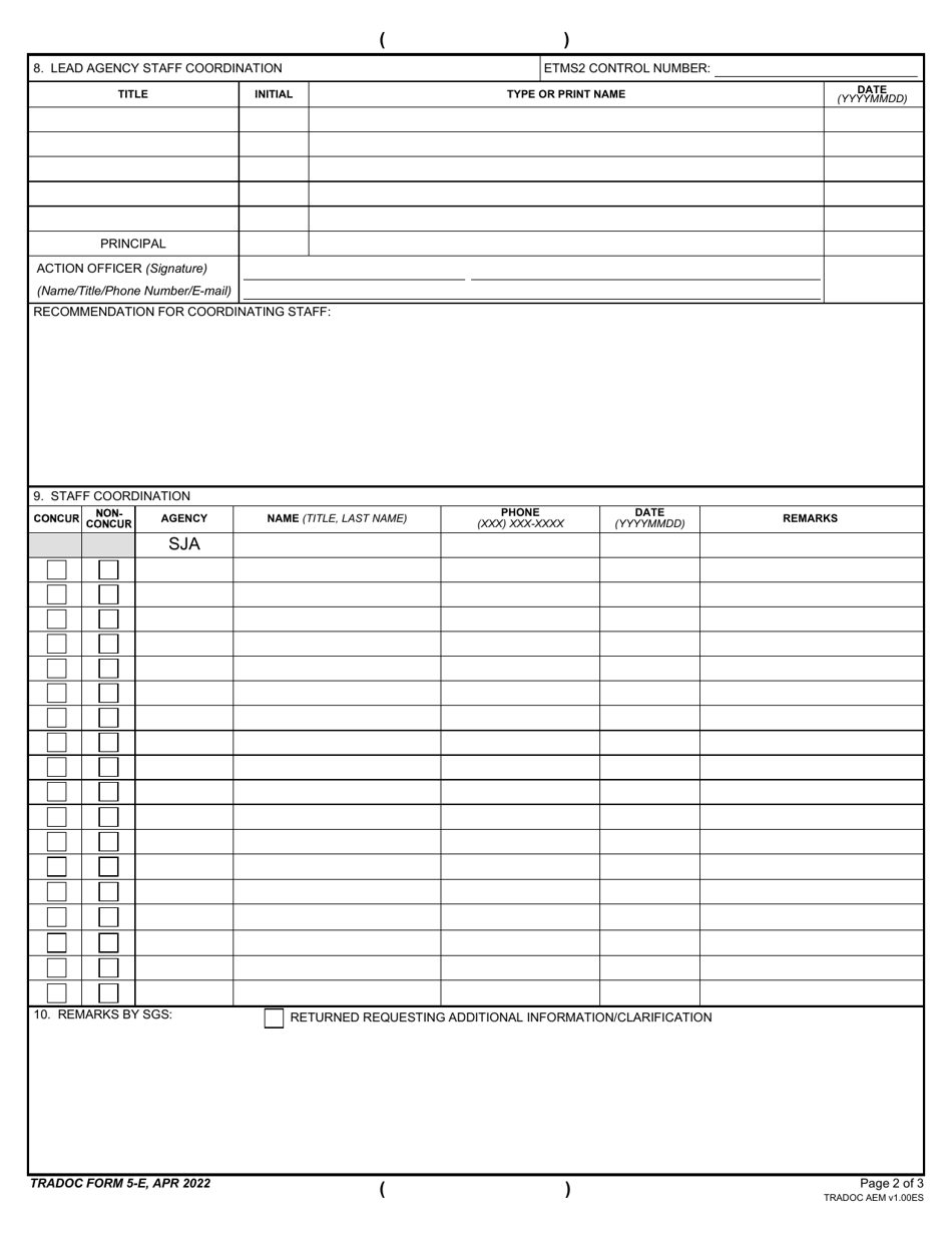 TRADOC Form 5-E Download Fillable PDF or Fill Online Transmittal ...