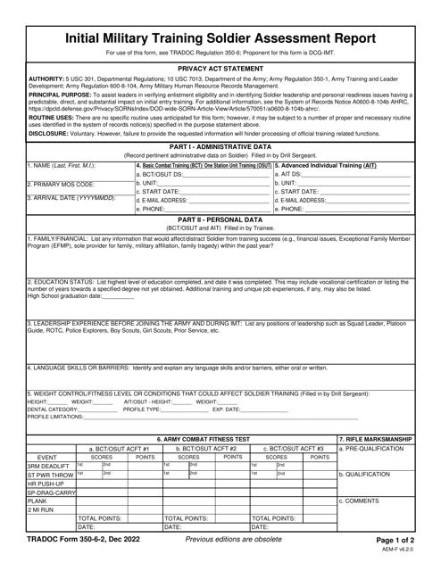 TRADOC Form 350-6-2 Initial Military Training Soldier Assessment Report