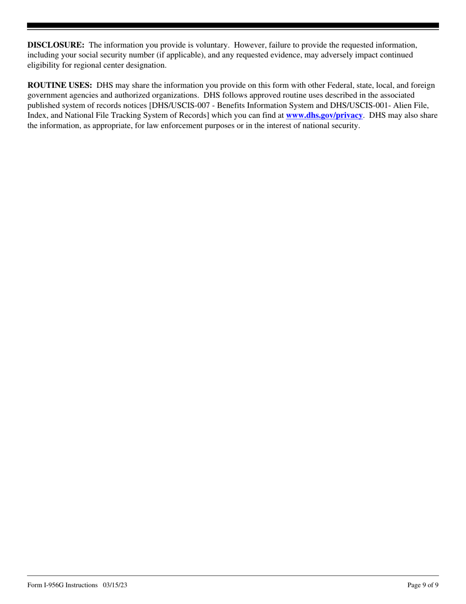 Instructions for USCIS Form I-956G Regional Center Annual Statement, Page 9