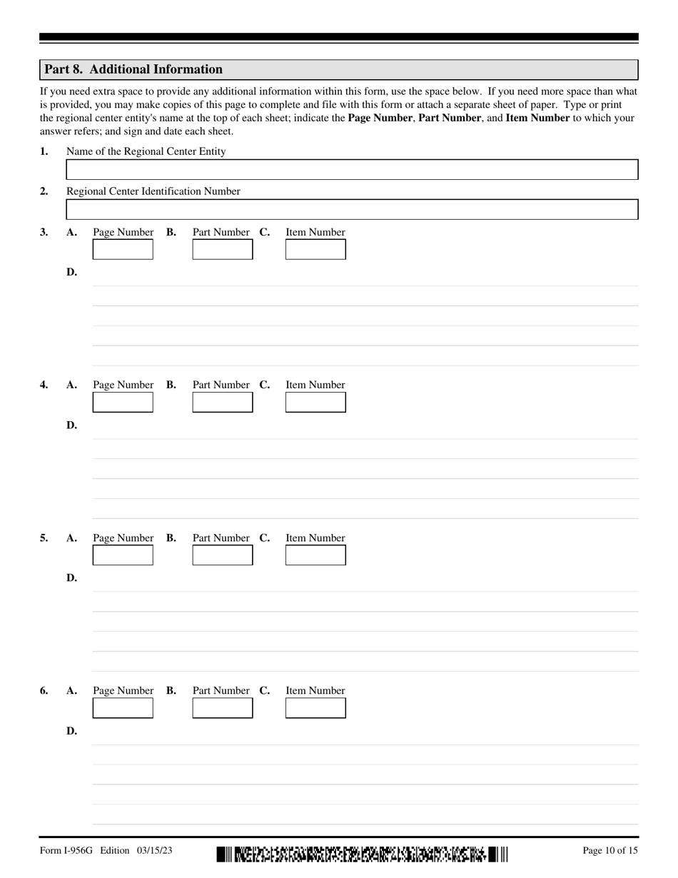 USCIS Form I-956G Regional Center Annual Statement, Page 10