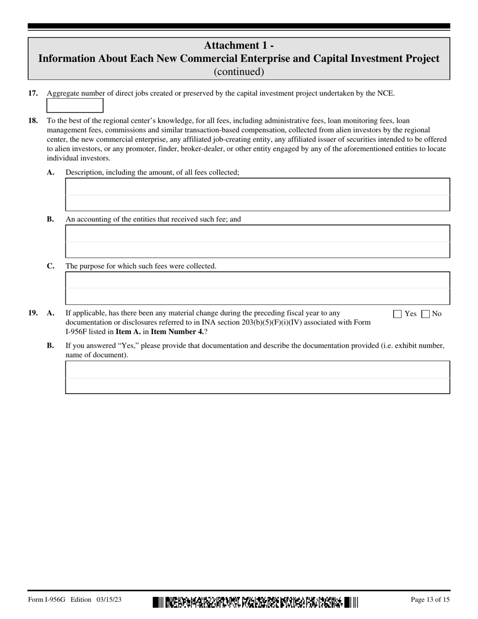 USCIS Form I-956G Regional Center Annual Statement, Page 13