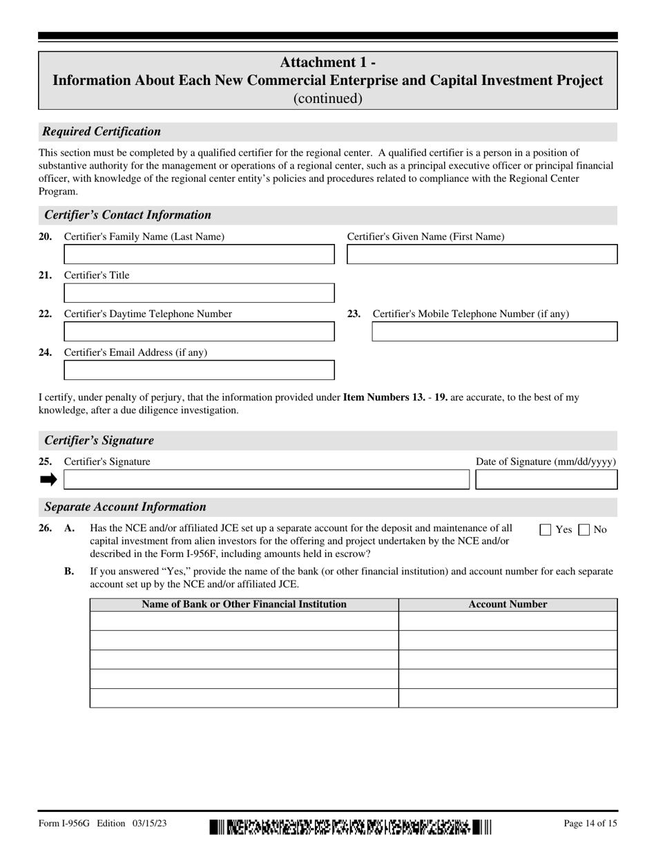 USCIS Form I-956G Regional Center Annual Statement, Page 14