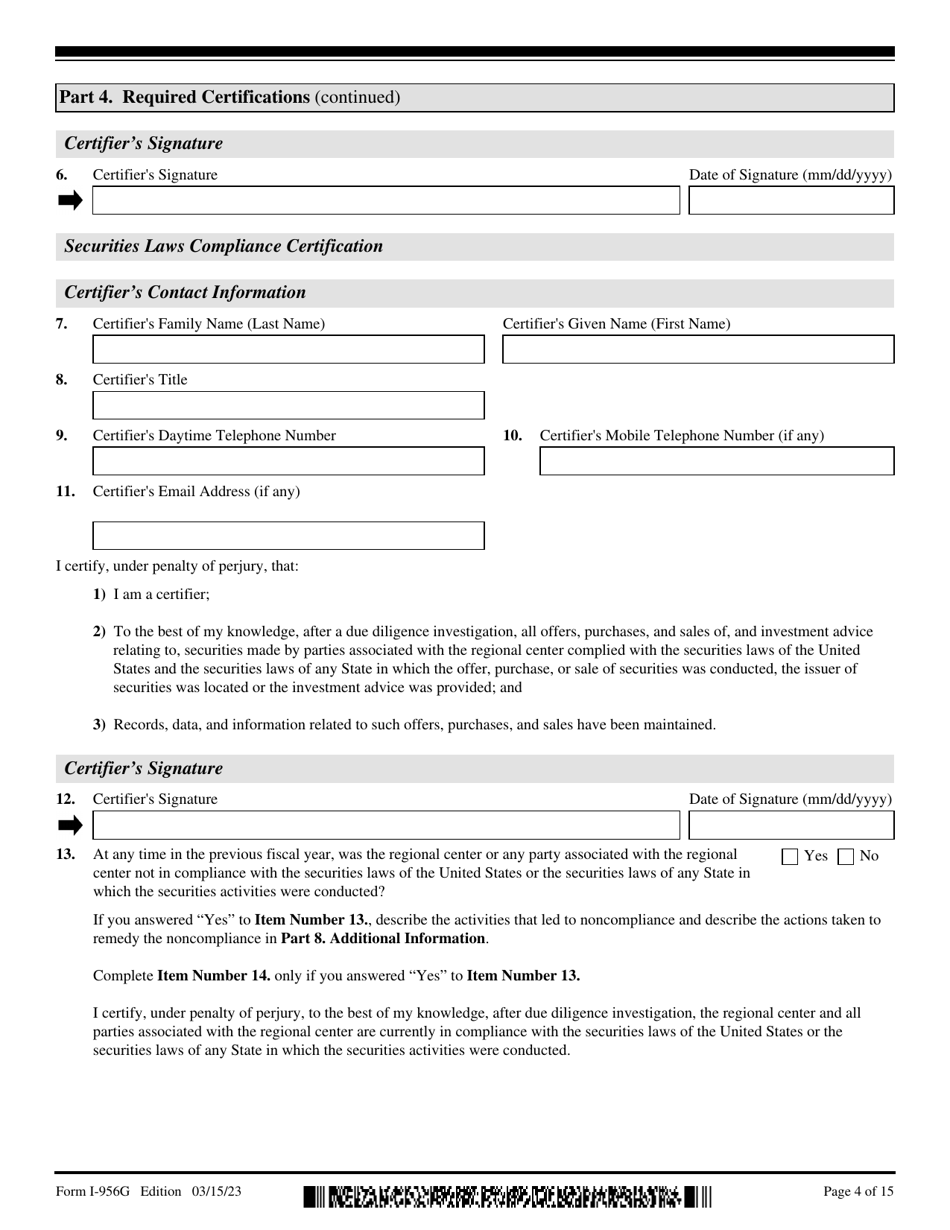 USCIS Form I-956G Regional Center Annual Statement, Page 4