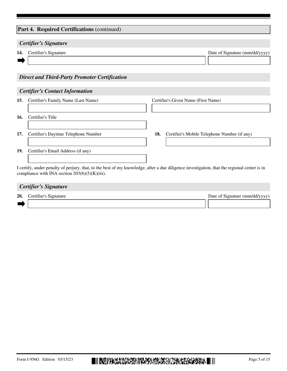 USCIS Form I-956G Regional Center Annual Statement, Page 5