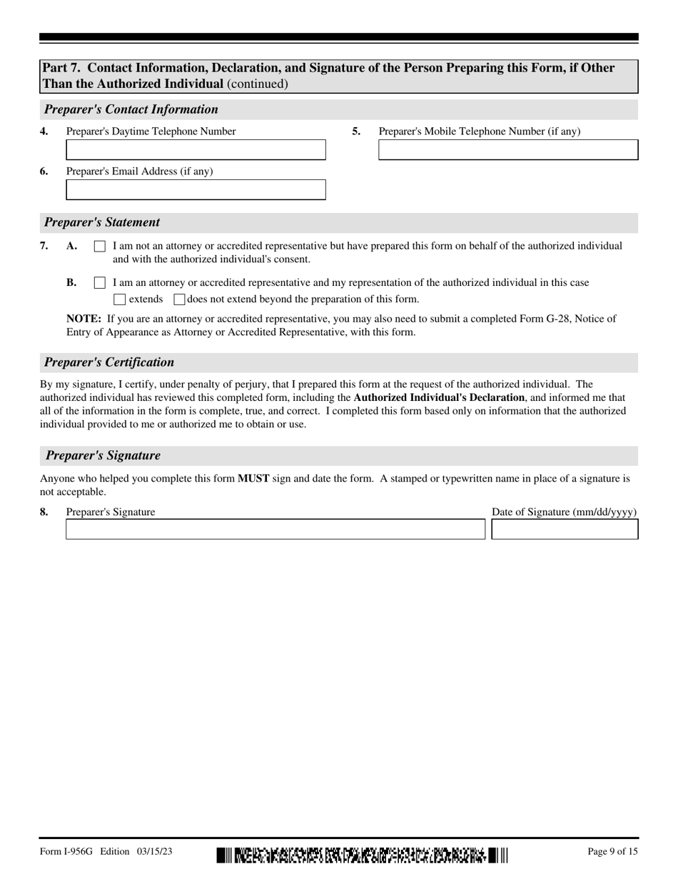 USCIS Form I-956G Regional Center Annual Statement, Page 9