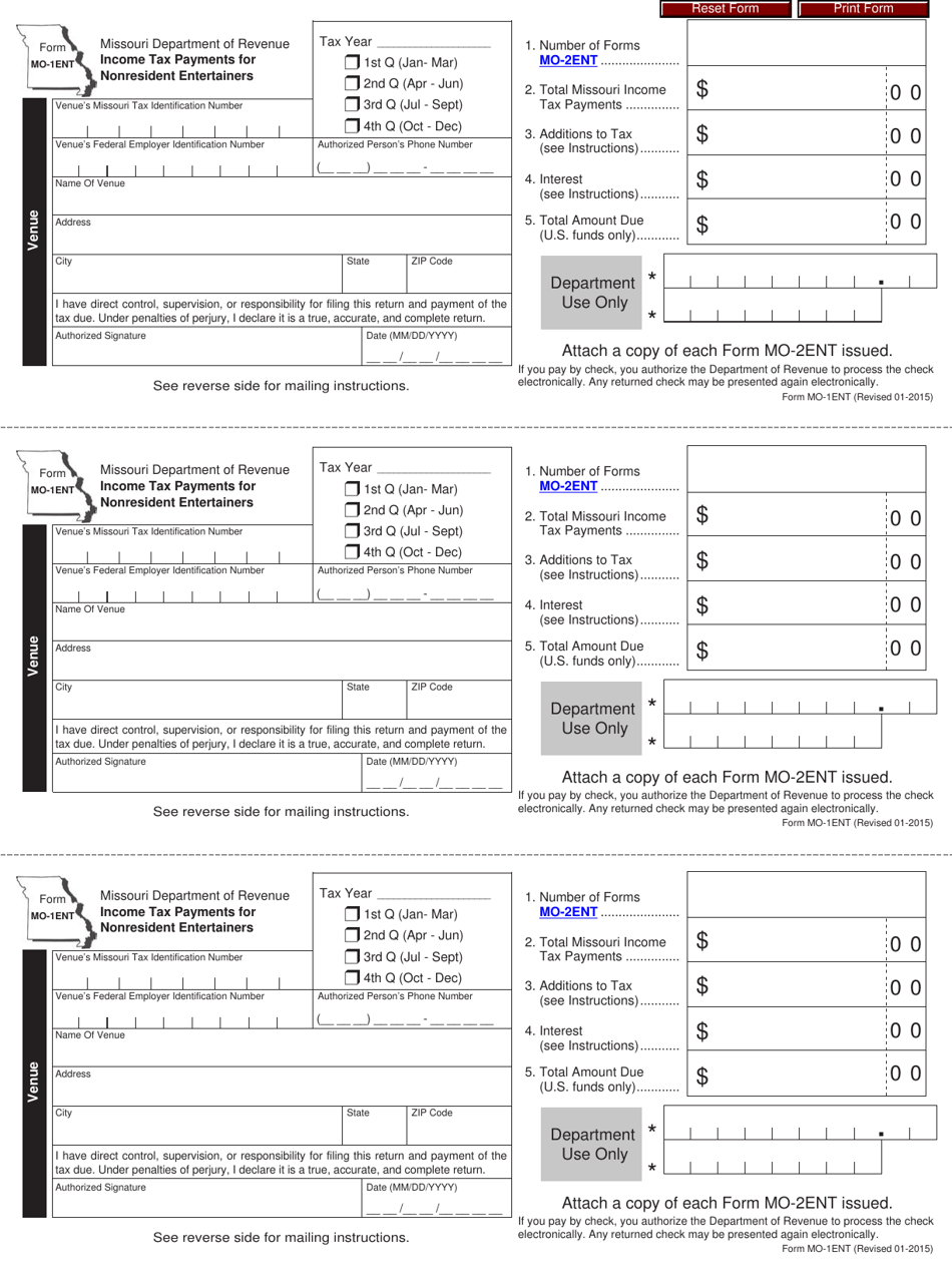 Form MO-1ENT Income Tax Payments for Nonresident Entertainers - Missouri, Page 1