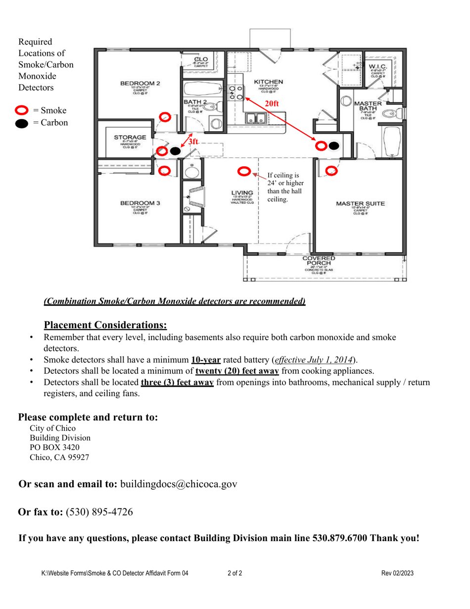 Form 04 Affidavit - Self Certification of Installation of Smoke / Carbon Monoxide Alarm(S) - City of Chico, California, Page 2