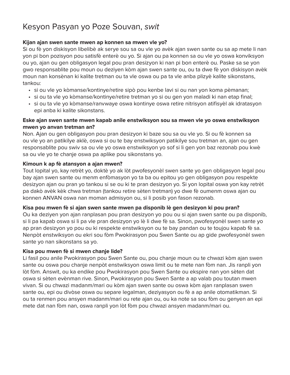 Form 1408 Health Care Proxy Form - New York (Haitian Creole), Page 4