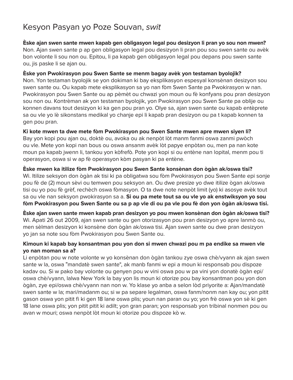 Form 1408 Health Care Proxy Form - New York (Haitian Creole), Page 5