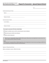 Document preview: Form DOH-5298 Request for Assessment - Spousal Impoverishment - New York