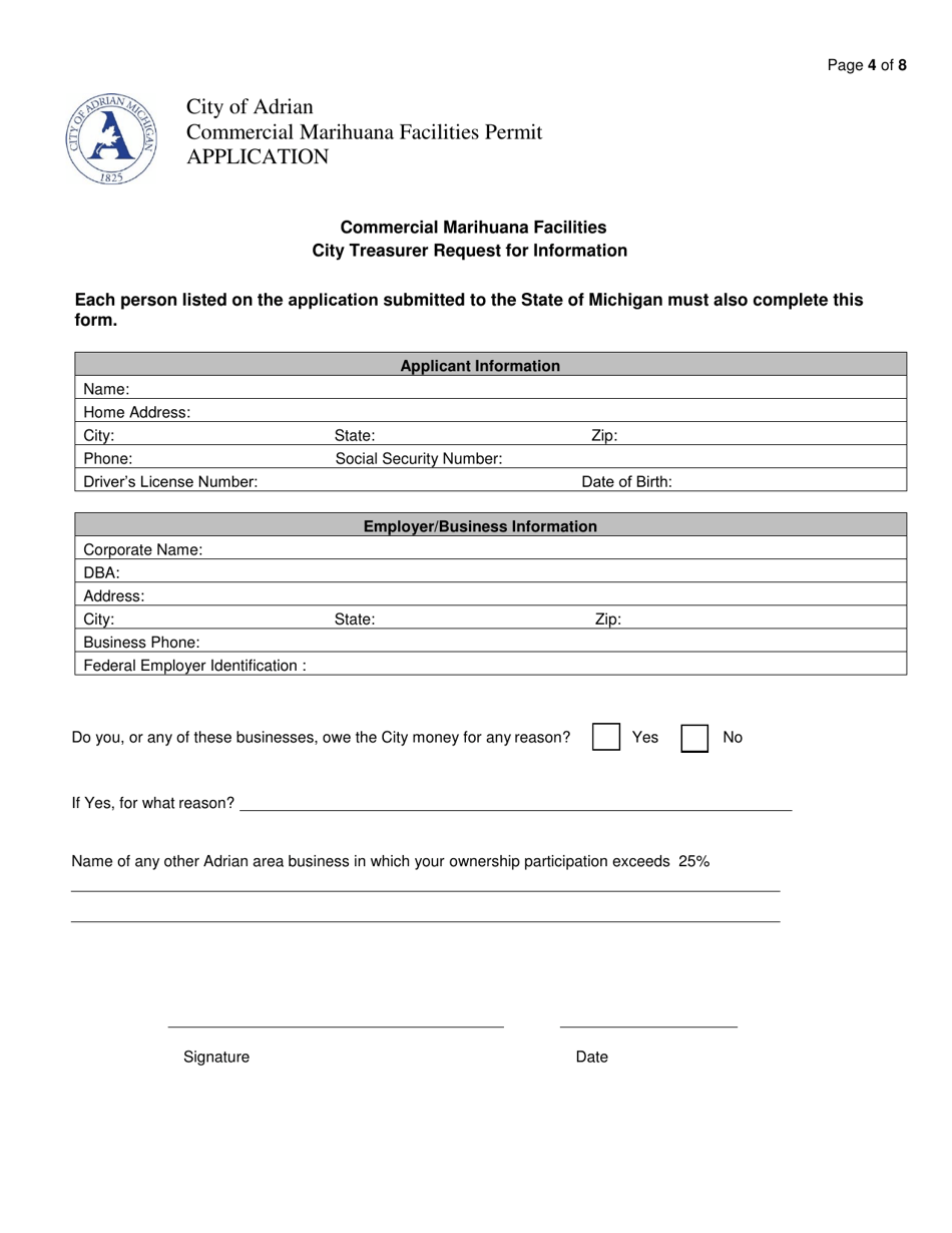 Commercial Marihuana Facilities Permit Application - City of Adrian, Michigan, Page 5