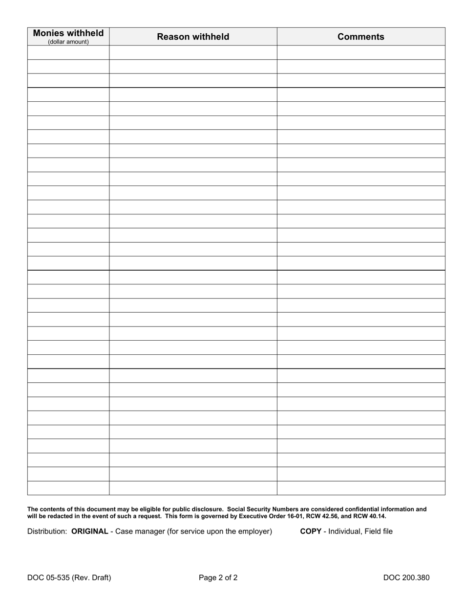 Form DOC05-535 Answer to Order to Withhold and Deliver - Washington, Page 2