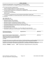 Form DOC09-197ES Disciplinary Hearing Appeal Decision - Washington (English/Spanish), Page 2