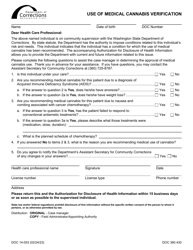 Document preview: Form DOC14-053 Use of Medical Cannabis Verification - Washington