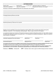 Form DOC17-070ES General Infraction Report - Washington (English/Spanish), Page 2
