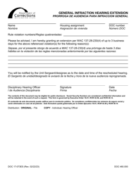 Document preview: Form DOC17-073ES General Infraction Hearing Extension - Washington (English/Spanish)