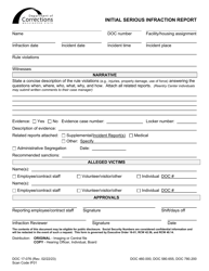 Document preview: Form DOC17-076 Initial Serious Infraction Report - Washington