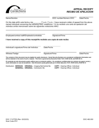 Document preview: Form DOC17-077ES Appeal Receipt - Washington (English/Spanish)