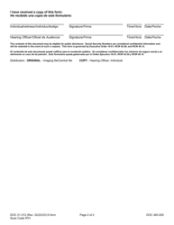 Form DOC21-312ES Disciplinary Hearing Minutes and Findings - Washington (English/Spanish), Page 2