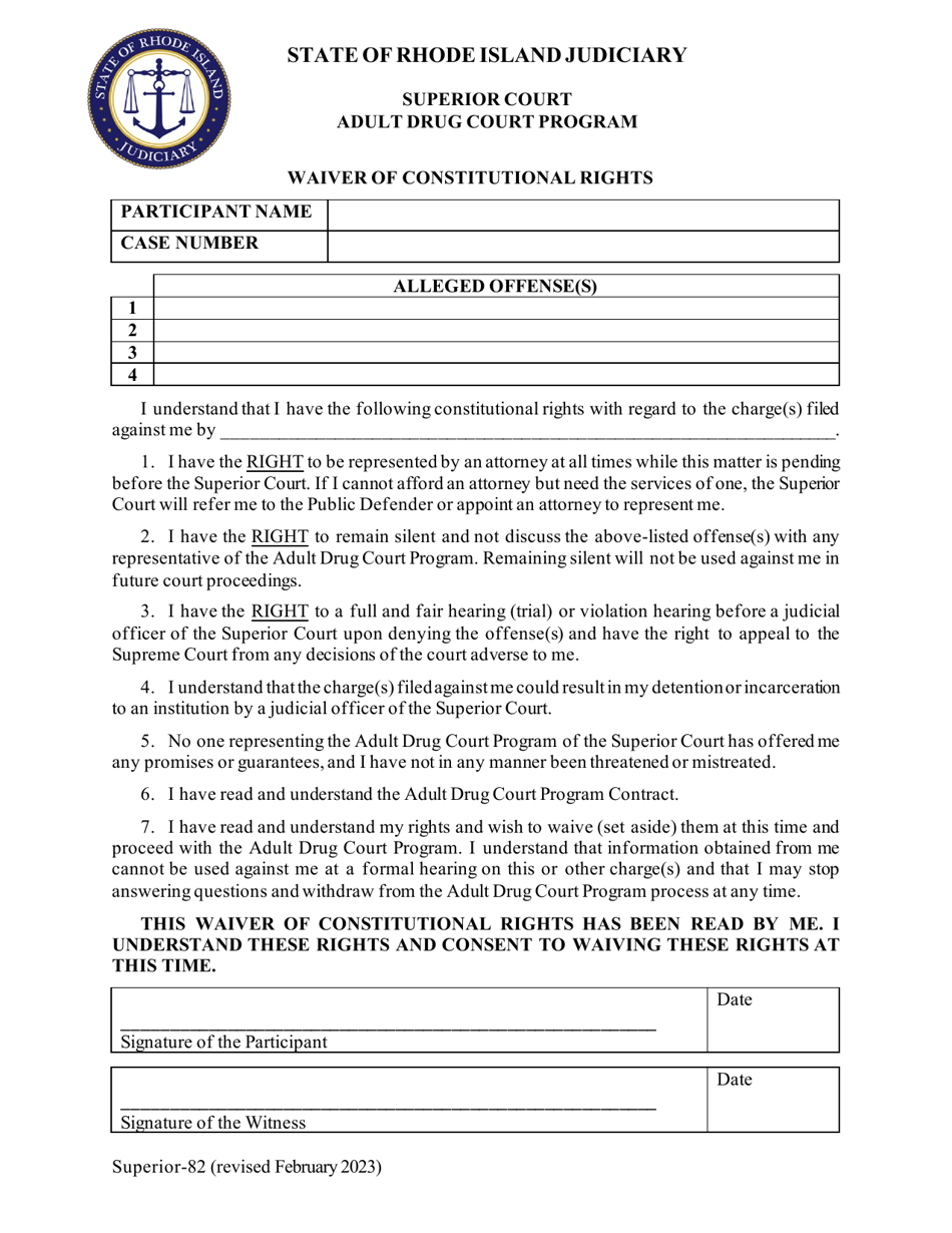 Form Superior-82 Waiver of Constitutional Rights - Rhode Island, Page 1