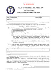 Document preview: Form Superior-65 Affidavit of Surrender of Firearms - Rhode Island
