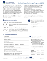 Senior Citizen Tax Freeze Program (Sctx) Application - City of Philadelphia, Pennsylvania