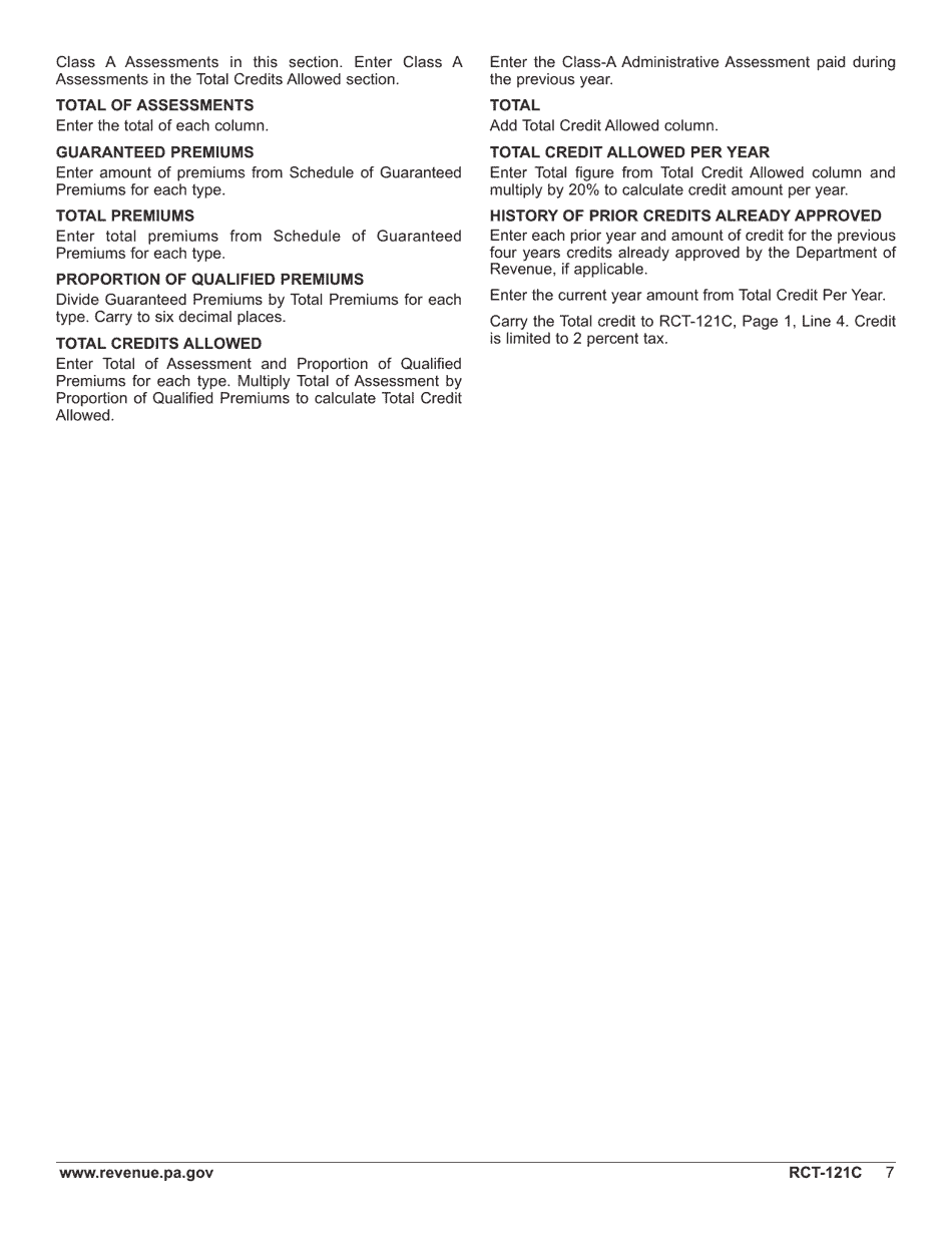 Form RCT-121C Gross Premiums Tax - Foreign Casualty or Foreign Fire Insurance Companies - Pennsylvania, Page 11