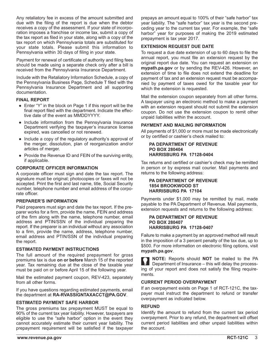 Form RCT-121C Gross Premiums Tax - Foreign Casualty or Foreign Fire Insurance Companies - Pennsylvania, Page 7
