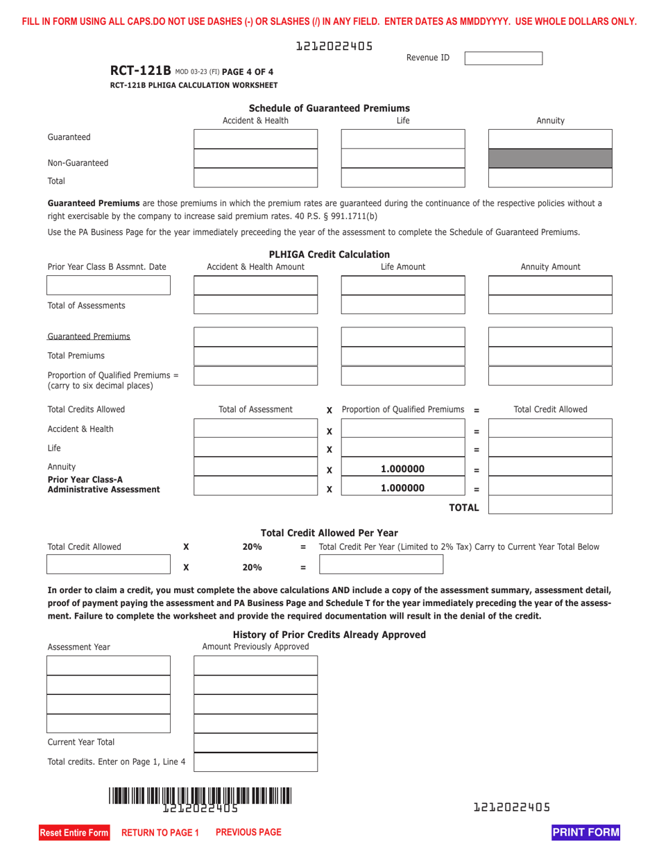 Form RCT121B Fill Out, Sign Online and Download Fillable PDF, Rhode