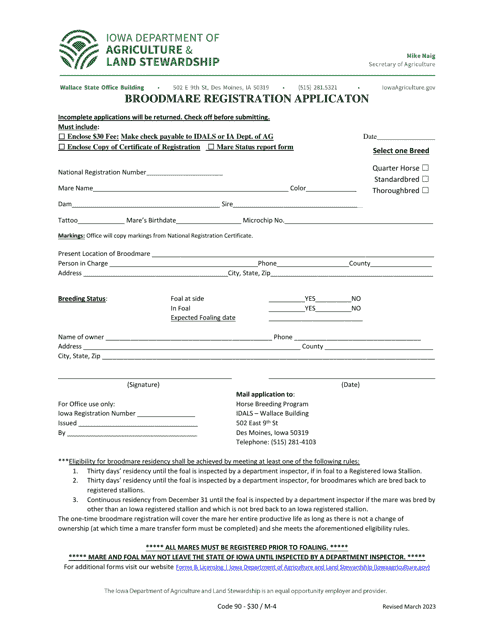 Broodmare Registration Applicaton - Iowa Download Pdf