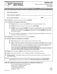 Document preview: Form DTP-423 Check List - Bureau of Driver Training Programs - New York