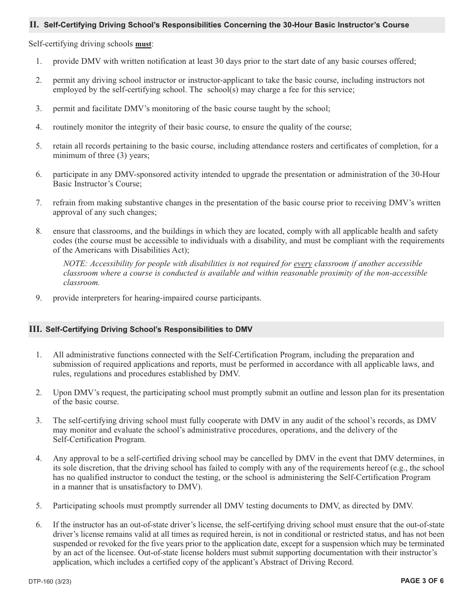 Form DTP-160 Driving School Application for Self-certification Program - New York, Page 3