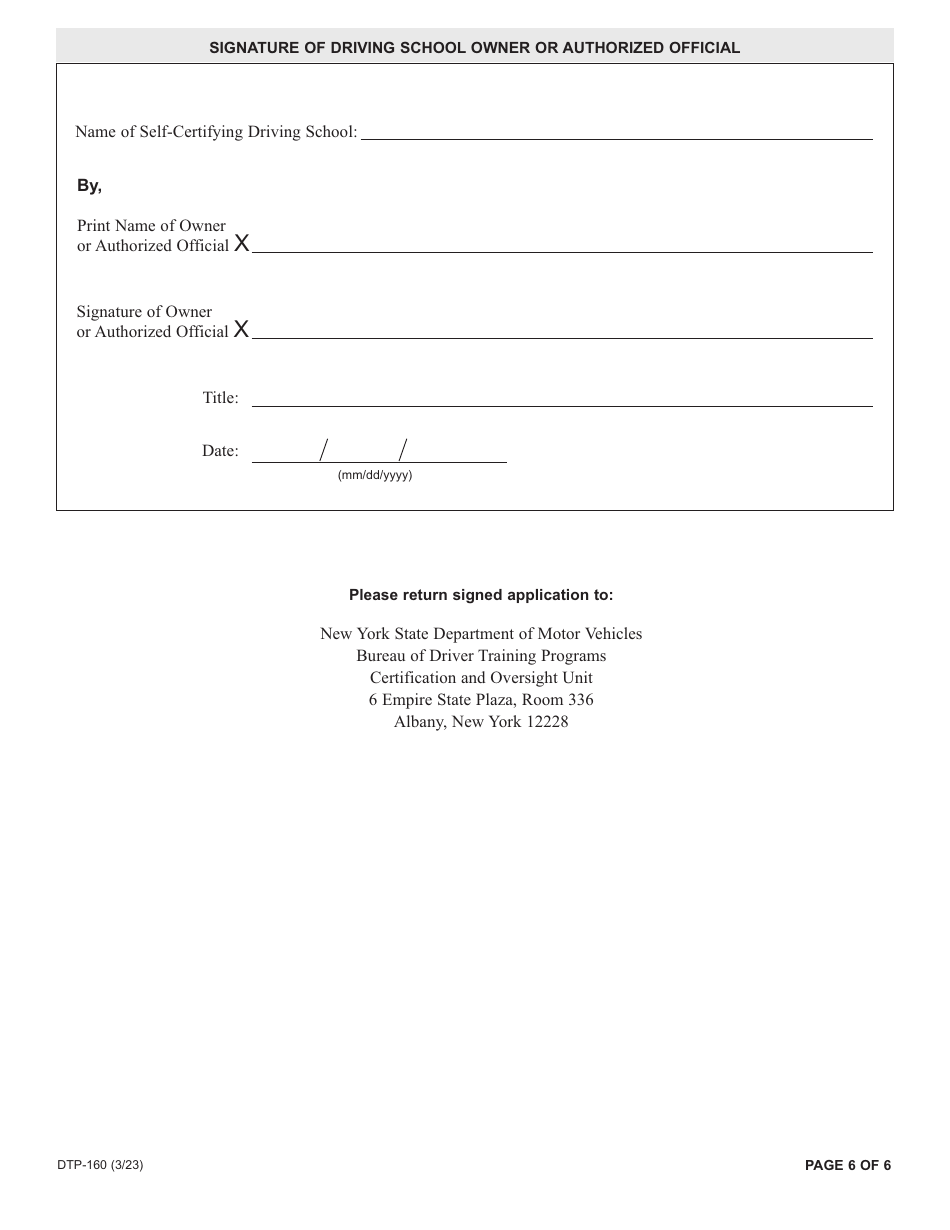 Form DTP-160 Driving School Application for Self-certification Program - New York, Page 6