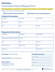 Document preview: Philavax Immunization Record Request Form - City of Philadelphia, Pennsylvania