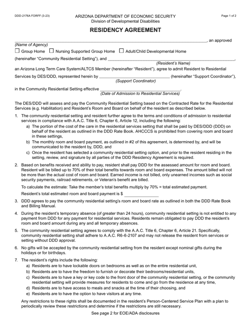 Form DDD-2176A Residency Agreement - Arizona