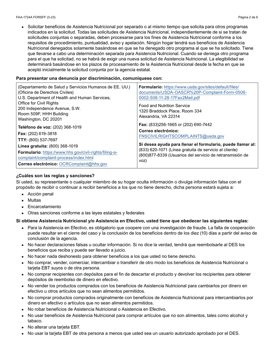 Formulario FAA-1724A-S Paginas De Firma De La Solicitud - Arizona (Spanish), Page 2
