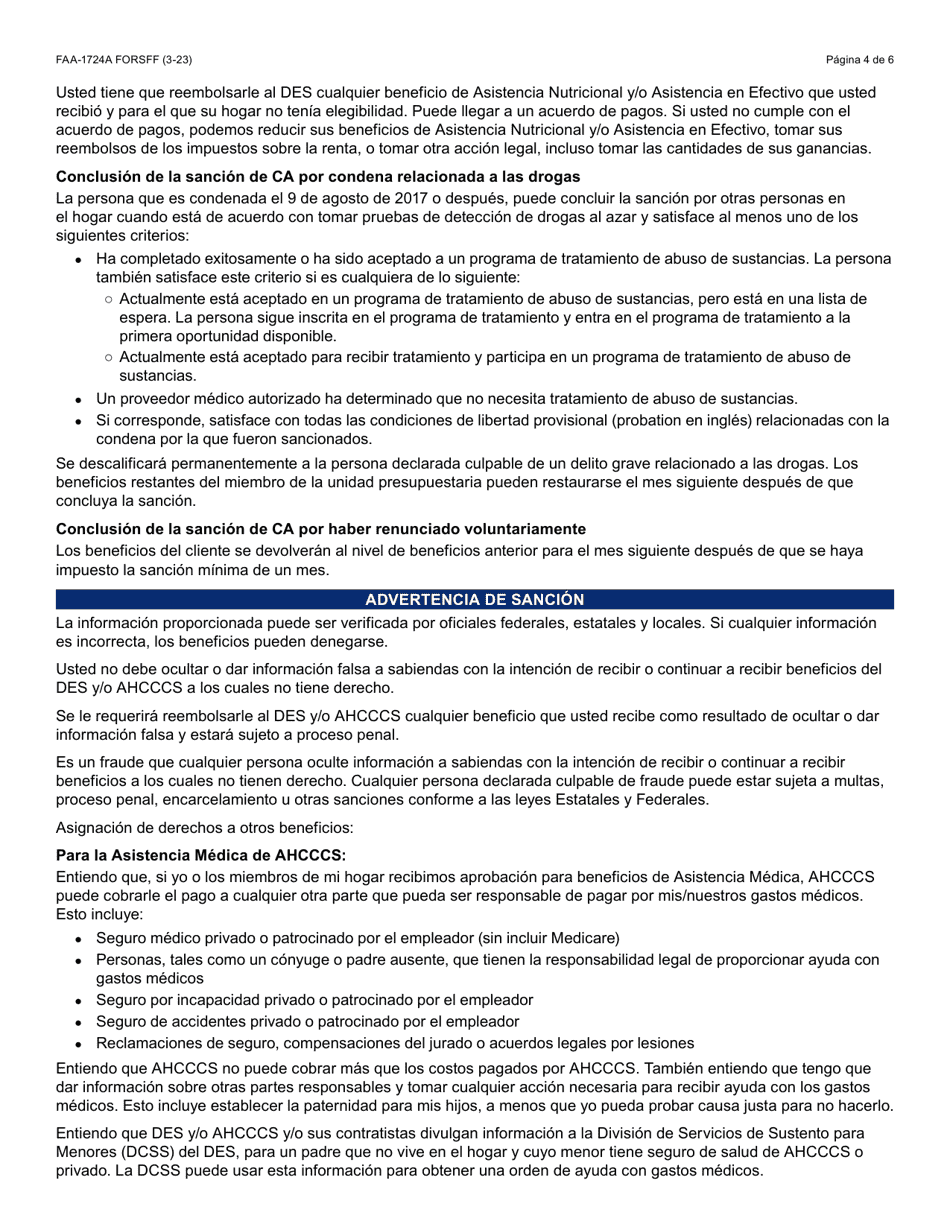 Formulario FAA-1724A-S Paginas De Firma De La Solicitud - Arizona (Spanish), Page 4