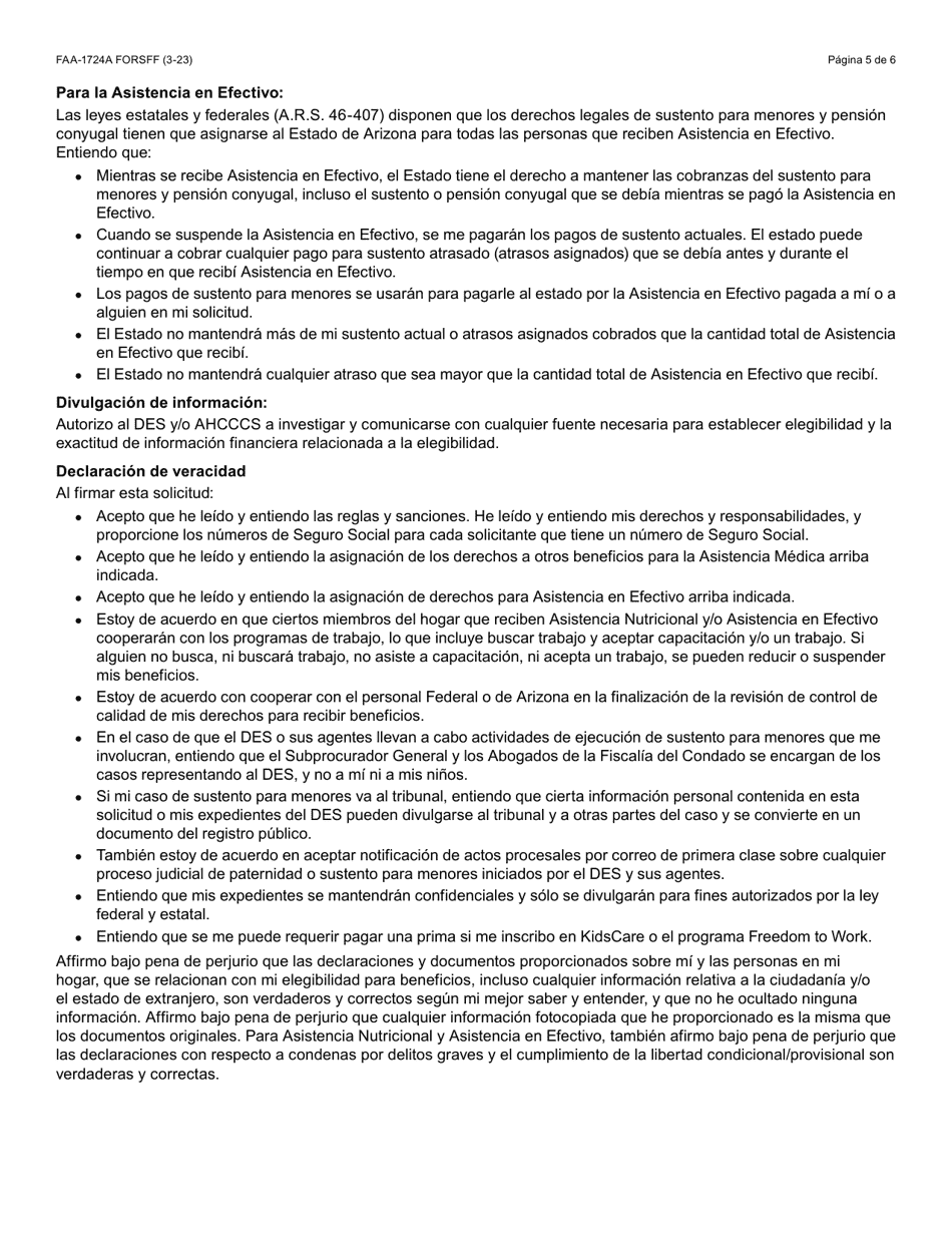 Formulario FAA-1724A-S Paginas De Firma De La Solicitud - Arizona (Spanish), Page 5