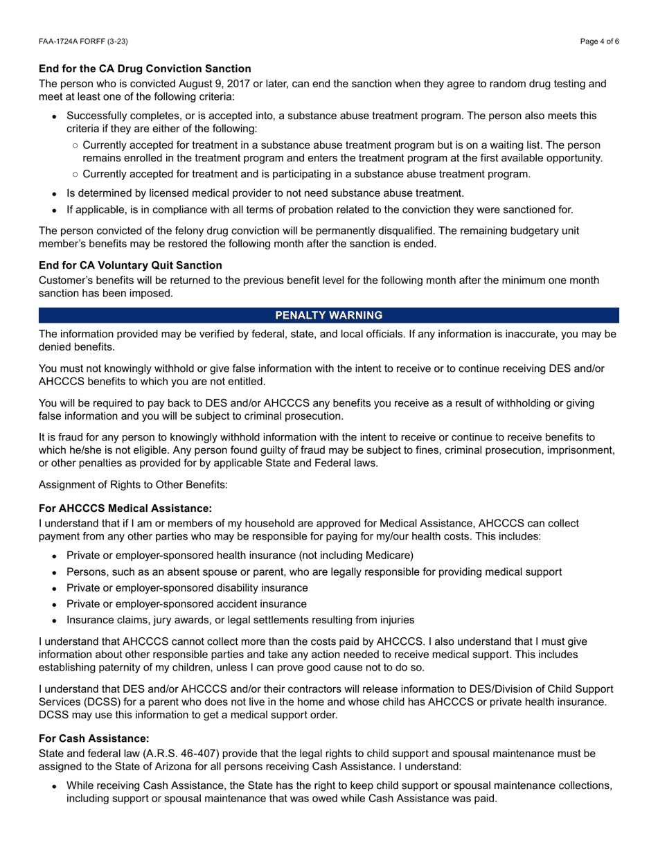 Form FAA-1724A Application Signature Pages - Arizona, Page 4