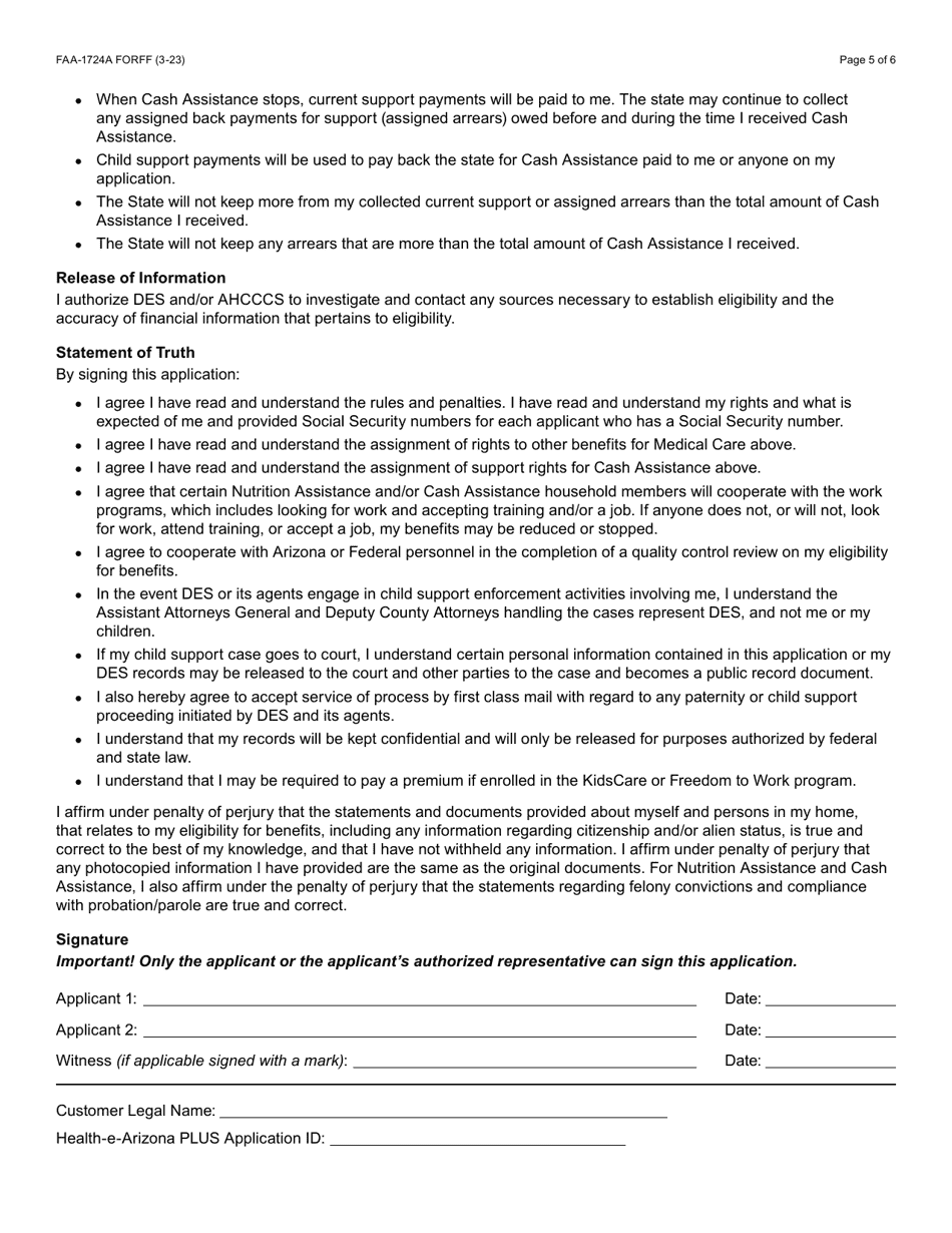 Form FAA-1724A Application Signature Pages - Arizona, Page 5