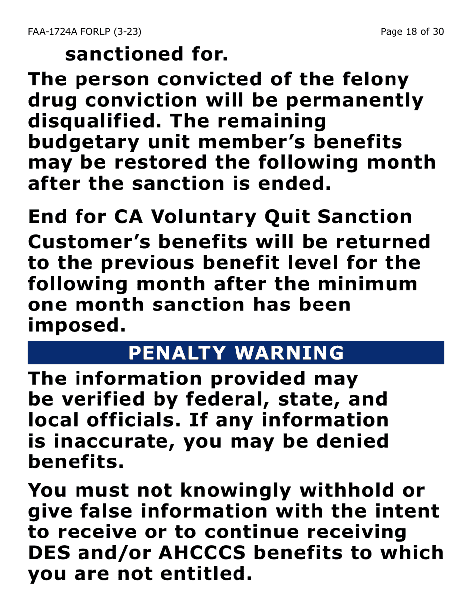 Form FAA-1724A-LP Application Signature Pages (Large Print) - Arizona, Page 18